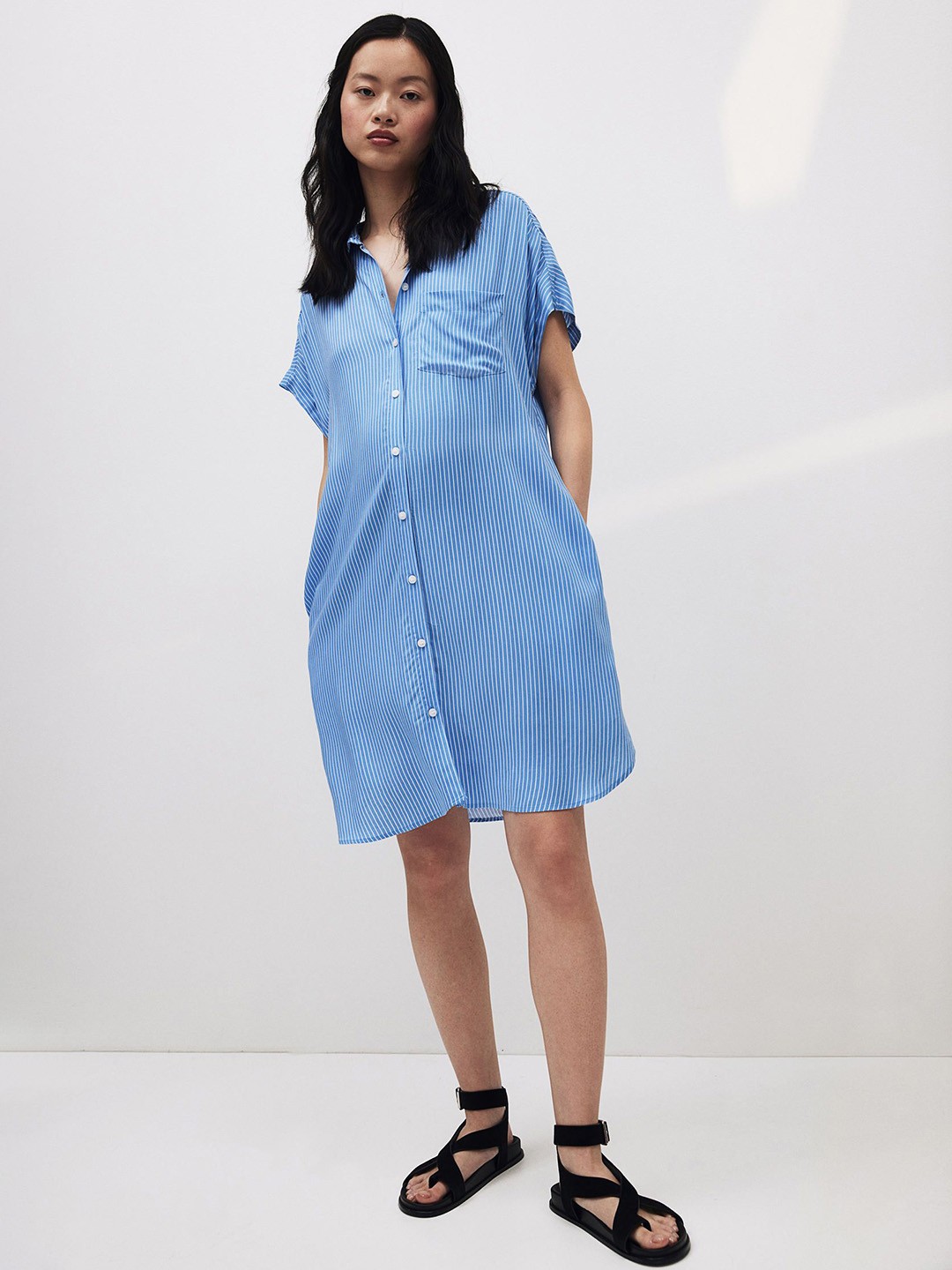 

H&M MAMA Tie-Belt Shirt Dress, Blue