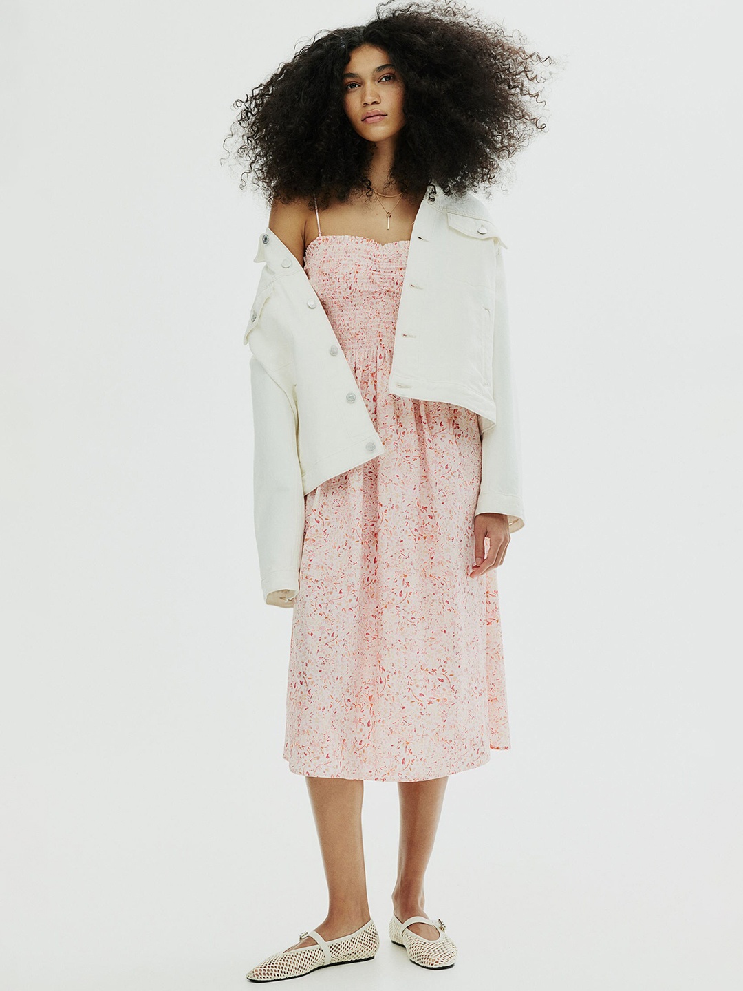 

H&M Pure Cotton Smock-Topped Dress, Pink