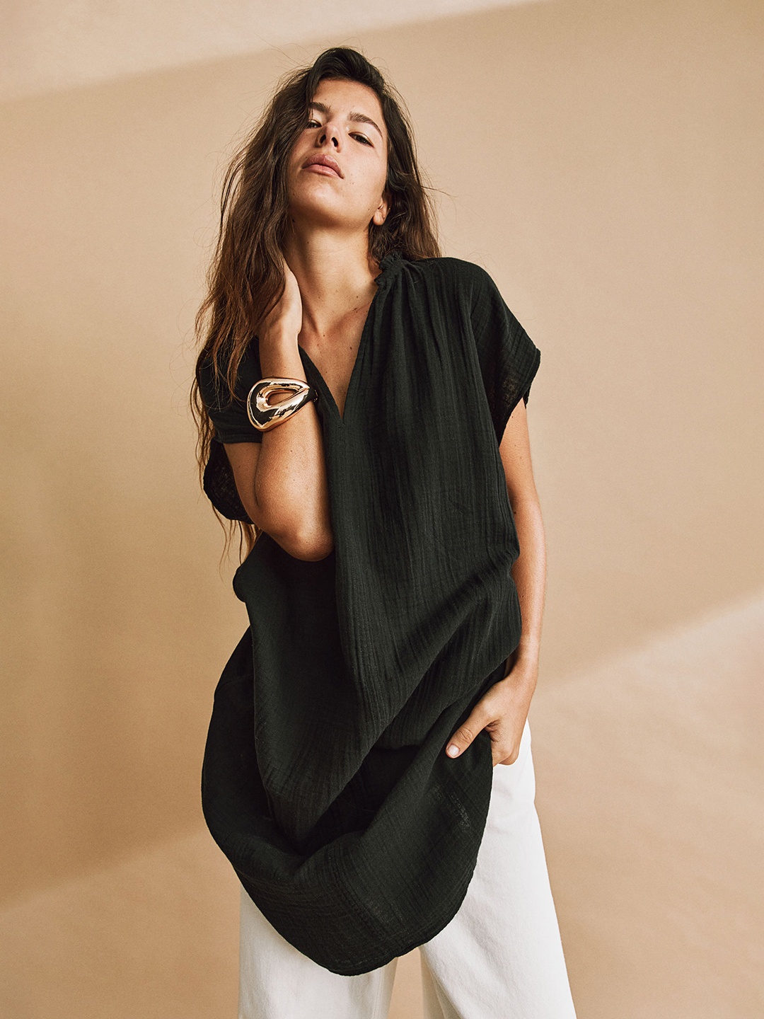 

H&M Pure Cotton Muslin Dress, Black
