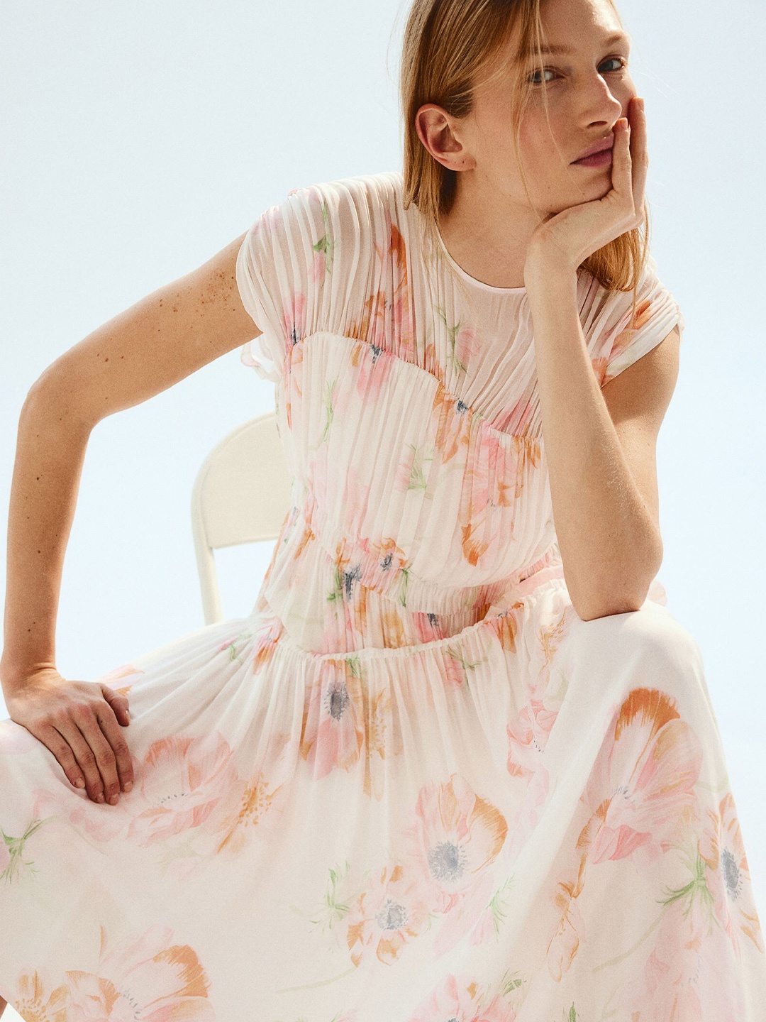 

H&M Gathered Viscose Dress, White