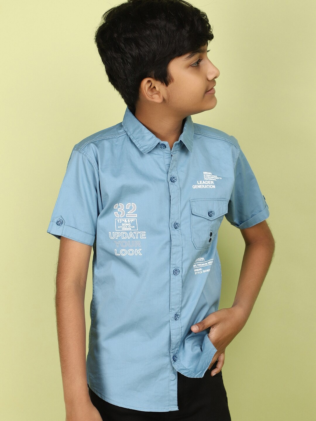 

V-Mart Boys Graphic Printed Spread Collar Cotton Casual Shirt, Blue