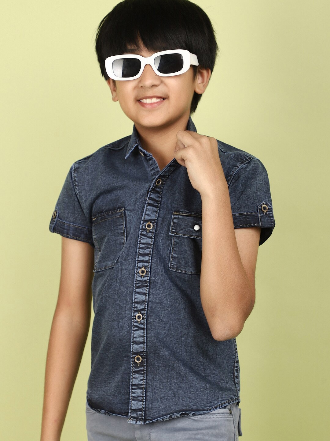 

V-Mart Boys Spread Collar Opaque Casual Cotton Shirt, Blue