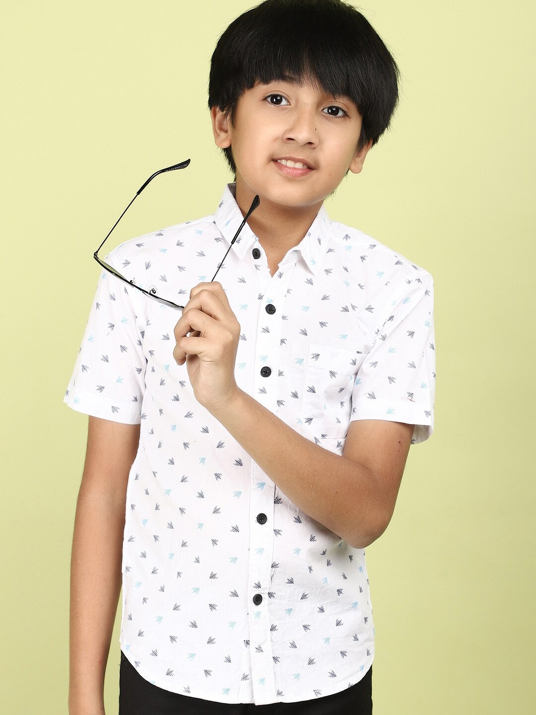 

V-Mart Boys Spread Collar Opaque Printed Casual Cotton Shirt, White