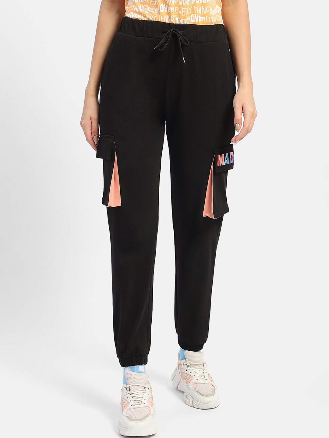 

Madame Women Mid Rise Cargo Joggers, Black