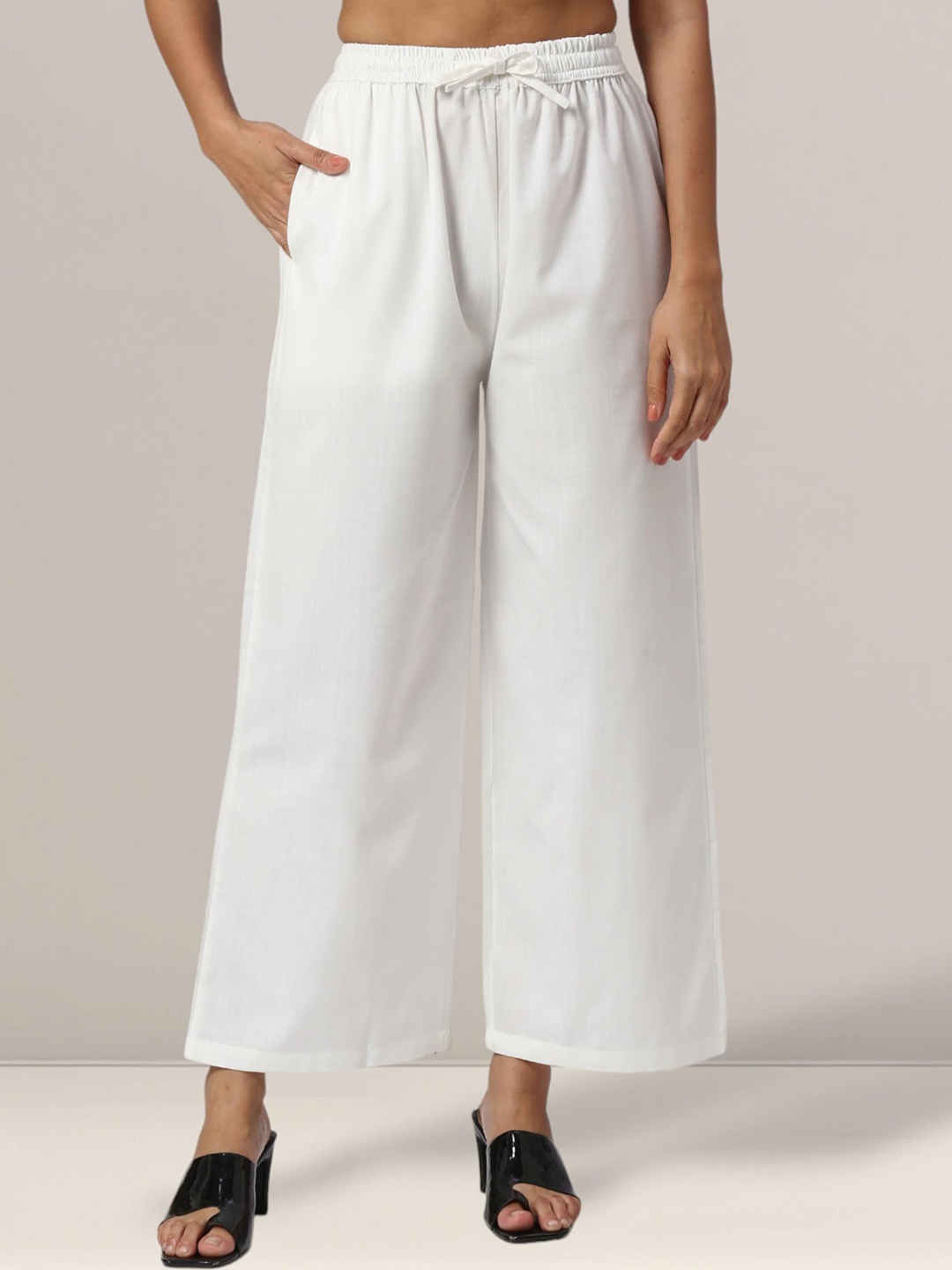 

FITHUB Women Straight Fit High-Rise Trousers, White
