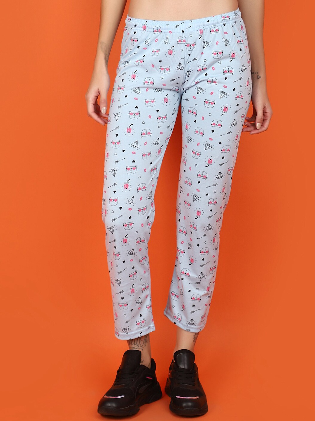 

V-Mart Women Graphic Printed Cotton Track Pant, Blue