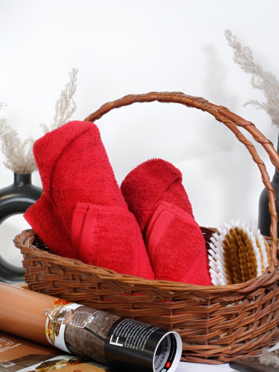 

GAB 2 Pieces Red Pure Cotton Quick Dry Hand Towels 500 GSM