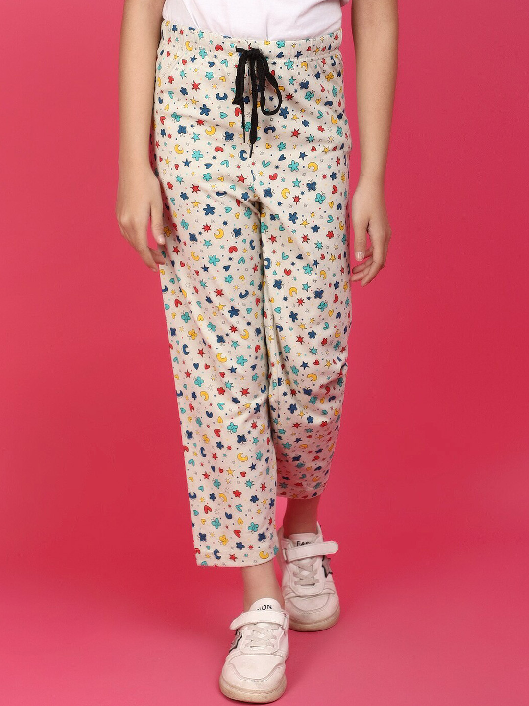 

V-Mart Girls Printed Cotton Track Pants, Grey