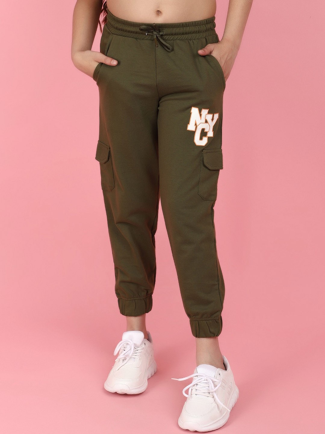 

V-Mart Girls Cotton Mid Rise Joggers, Olive