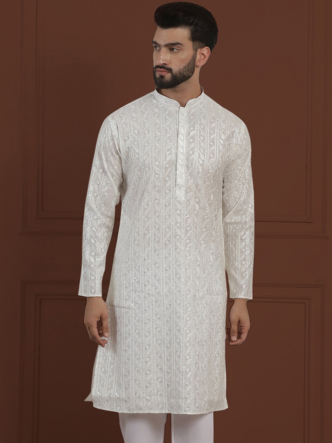 

SOJANYA LUXE Ethnic Motifs Embroidered Sequinned Straight Kurta, White