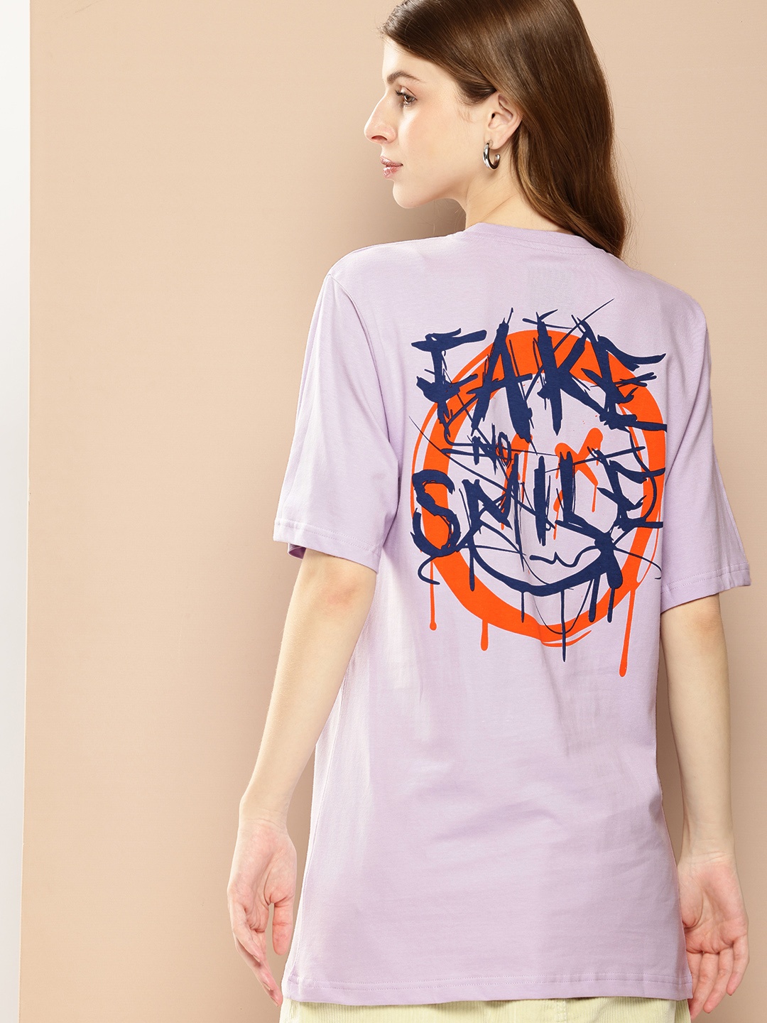 

Difference of Opinion Women Graphic Printed Oversized T-shirt, Lavender