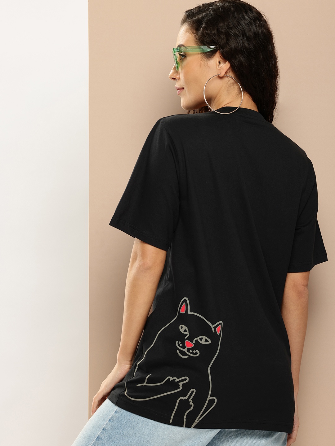 

Difference of Opinion Women Printed Oversized T-shirt, Black
