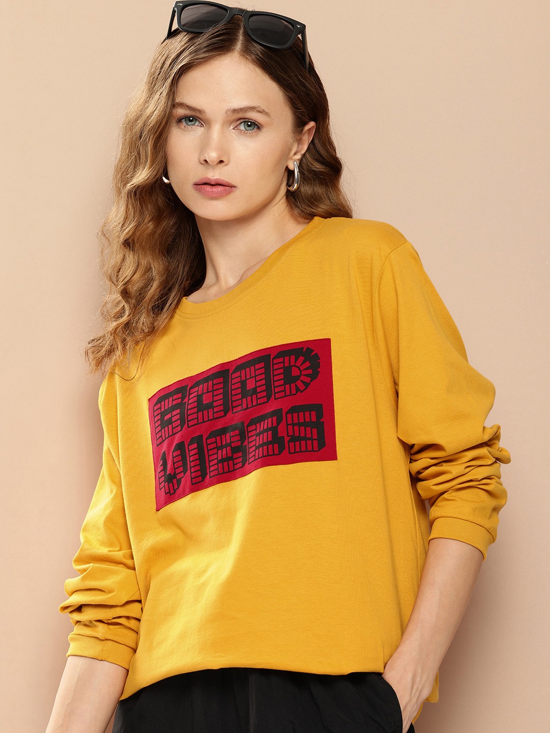 

Difference of Opinion Women Typography Printed Oversized T-shirt, Mustard