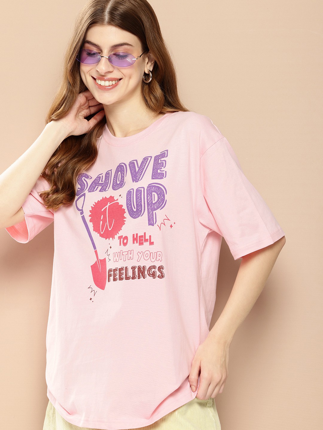 

Difference of Opinion Women Typography Printed Oversized T-shirt, Pink