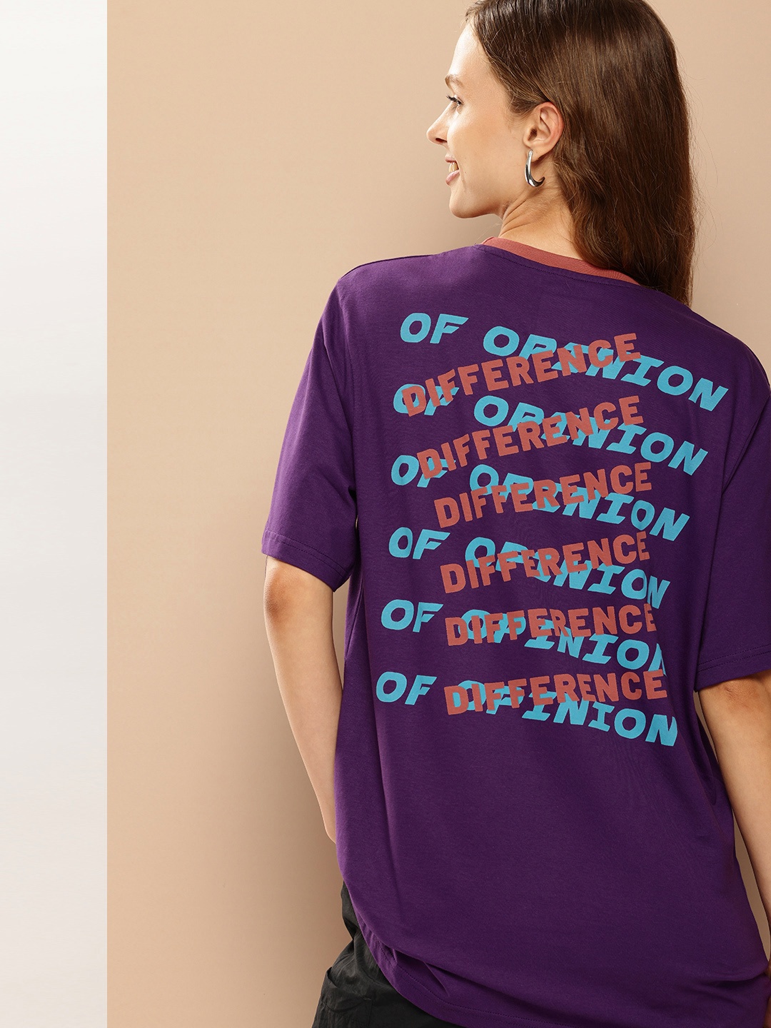 

Difference of Opinion Women Typography Printed Oversized T-shirt, Purple
