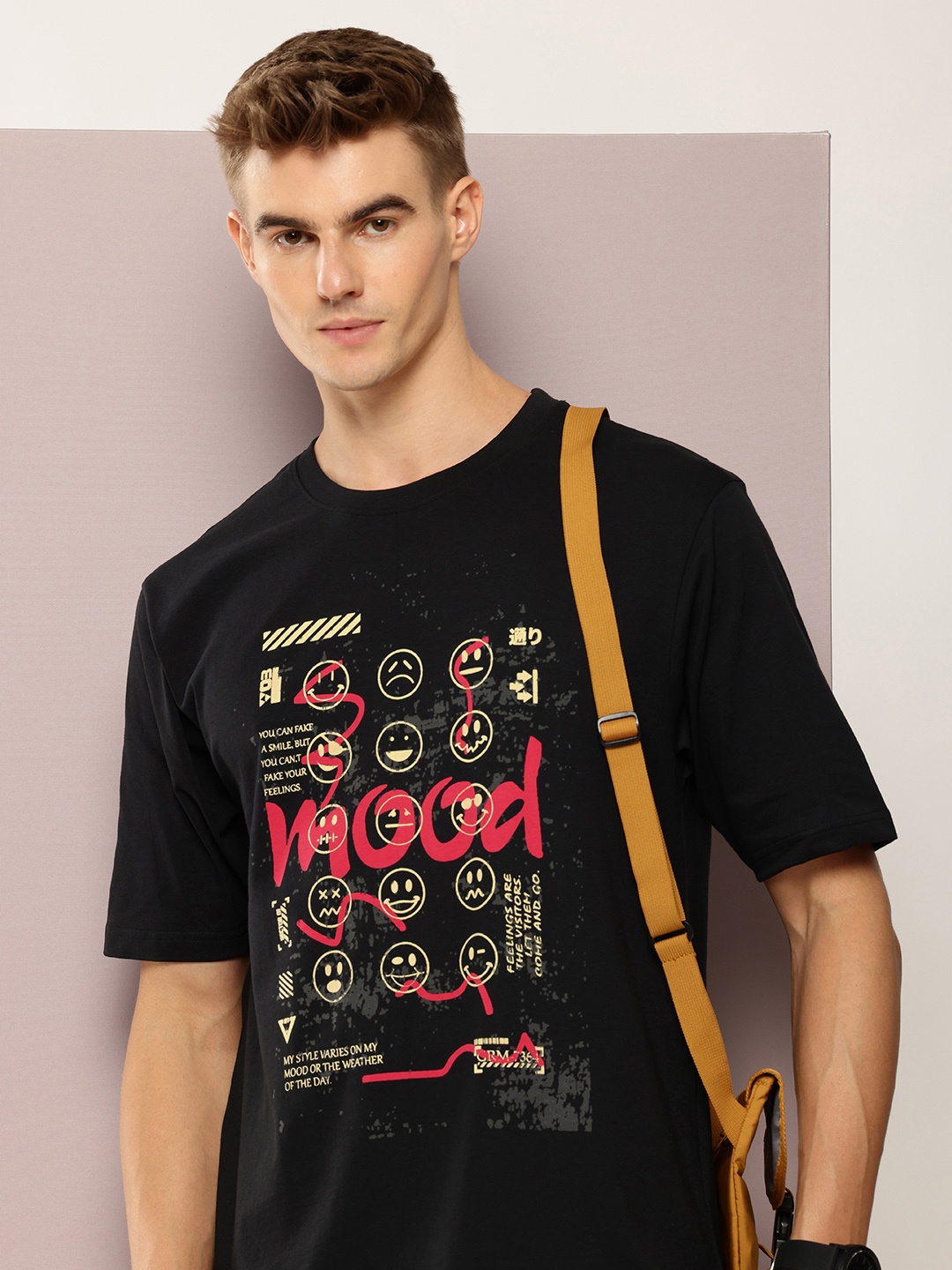 

DILLINGER Men Printed Oversized Pure Cotton T-shirt, Black