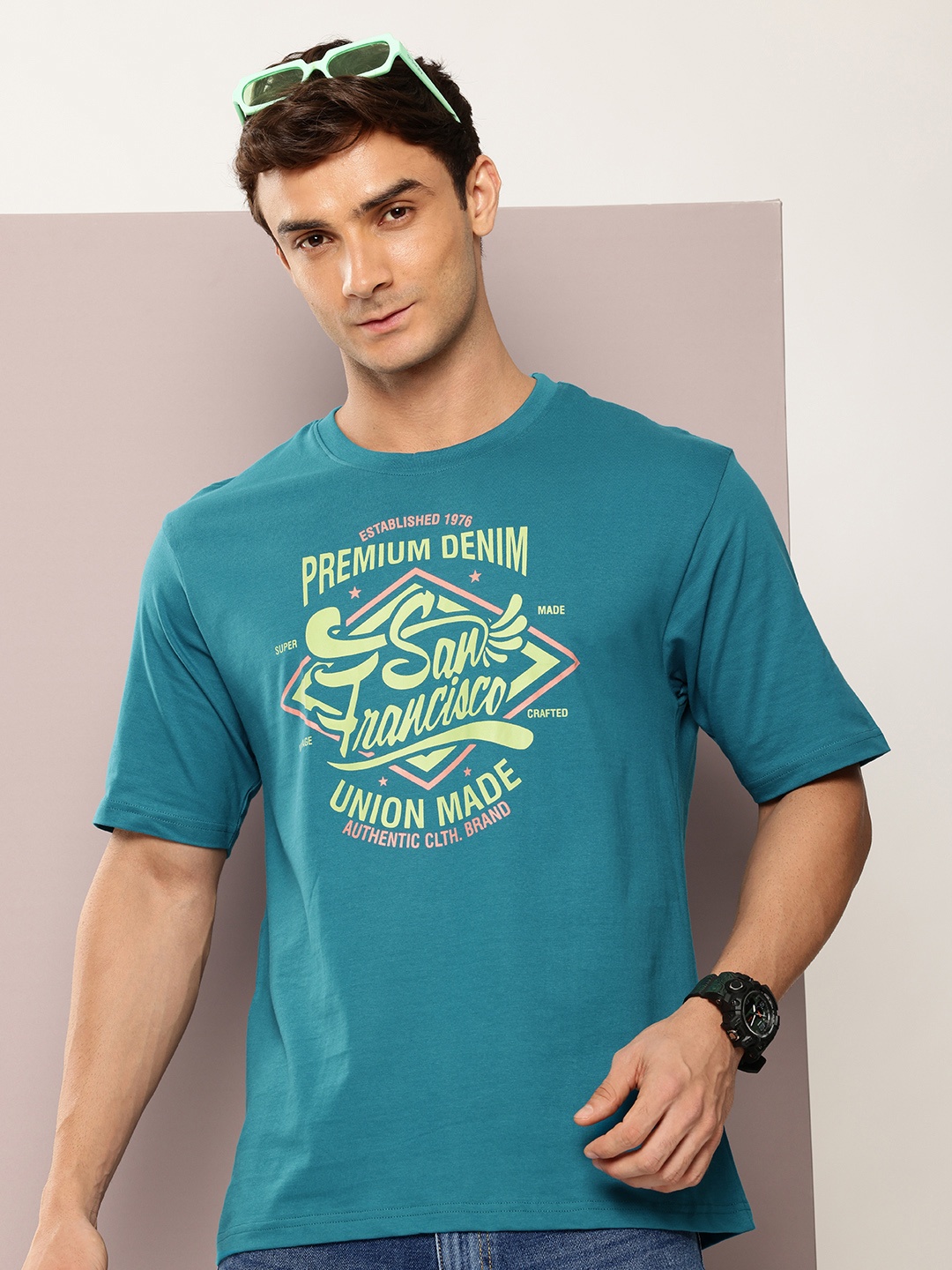 

DILLINGER Men Typography Printed Oversized T-shirt, Blue