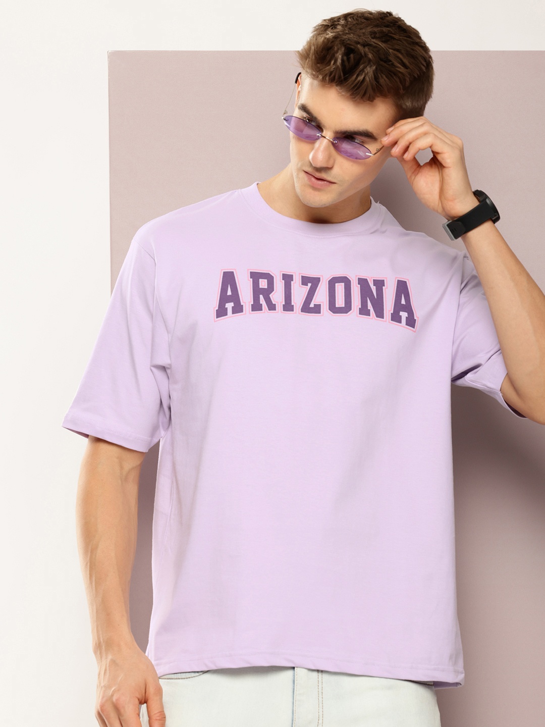 

DILLINGER Men Printed Oversized Pure Cotton T-shirt, Lavender