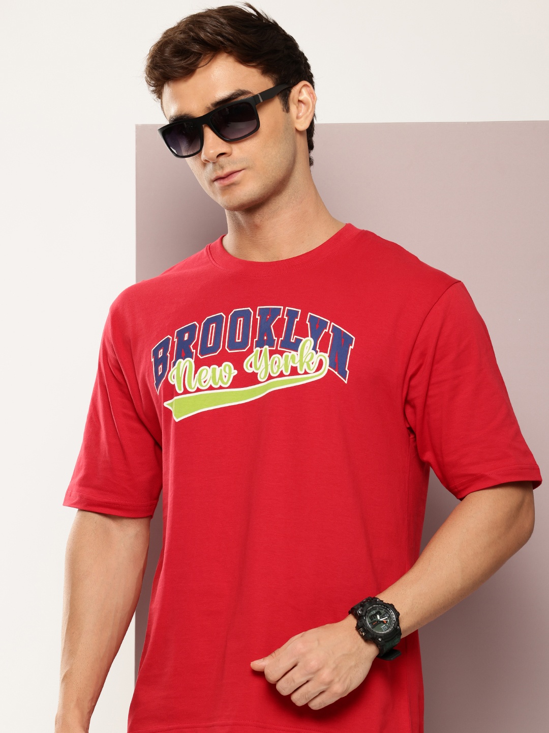 

DILLINGER Men Typography Printed Oversized T-shirt, Red