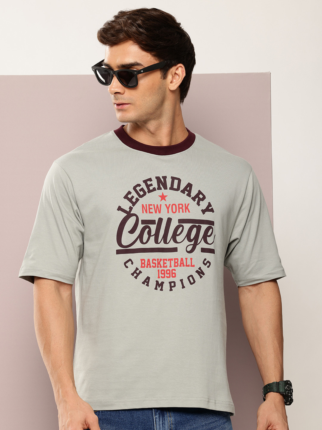 

DILLINGER Men Typography Printed Oversized T-shirt, Grey