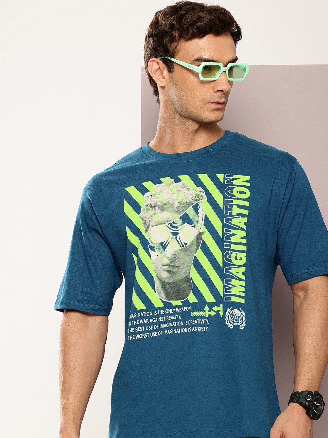 

DILLINGER Men Graphic Printed Oversized T-shirt, Blue