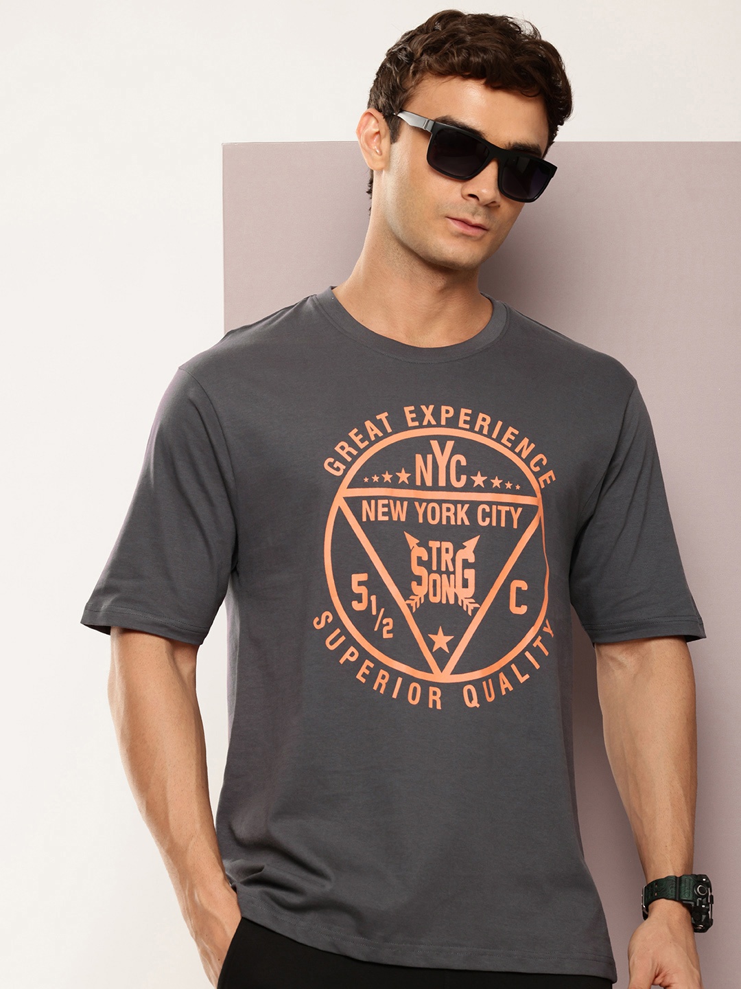 

DILLINGER Men Printed Oversized Pure Cotton T-shirt, Grey