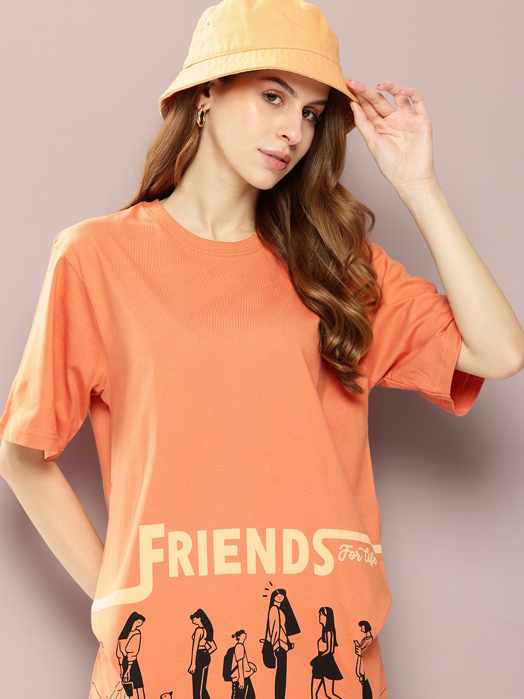 

DILLINGER Printed Oversized Drop-Shoulder Sleeves Pure Cotton T-shirt, Tan
