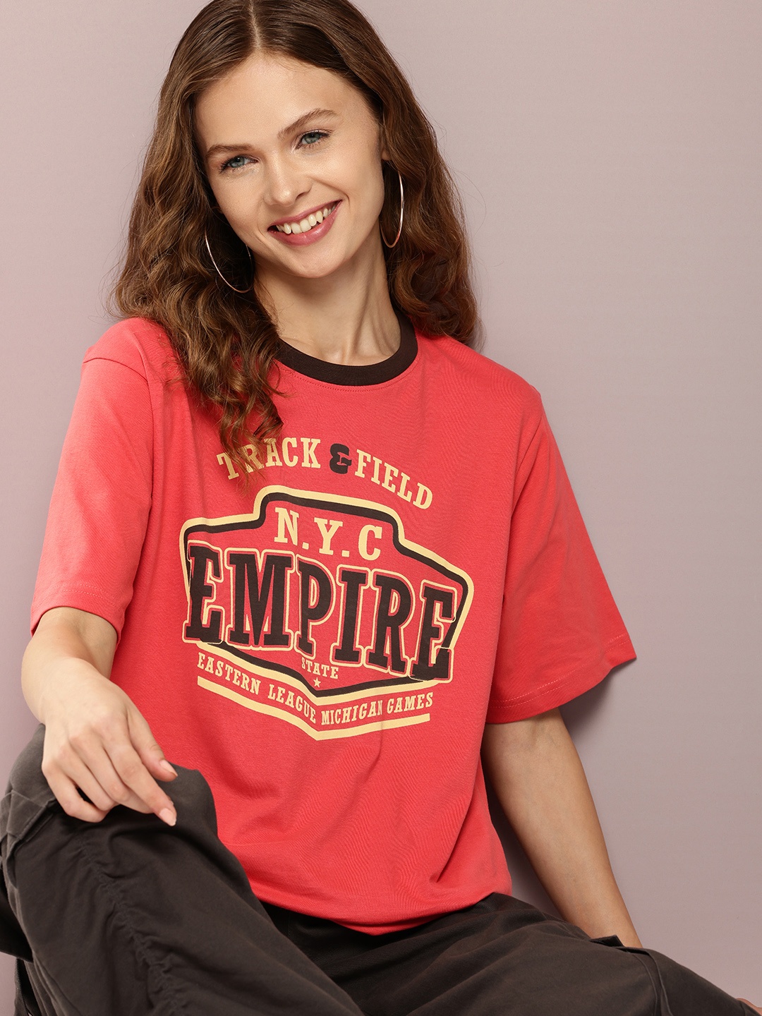 

DILLINGER Women Typography Printed T-shirt, Red