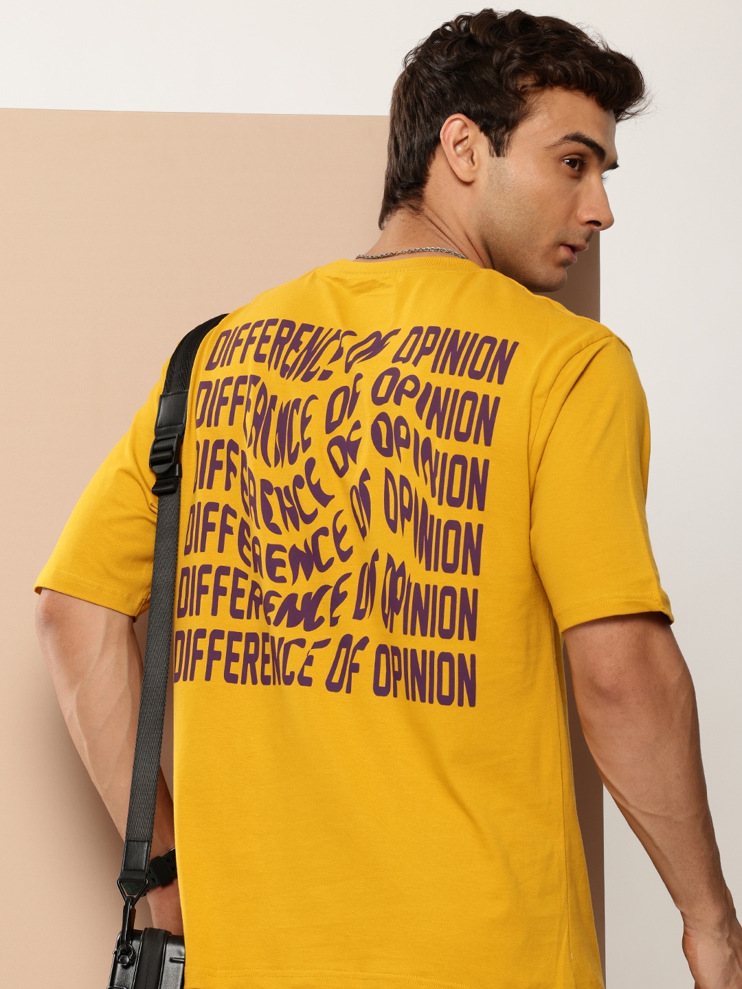 

Difference of Opinion Men Typography Printed Oversized T-shirt, Mustard