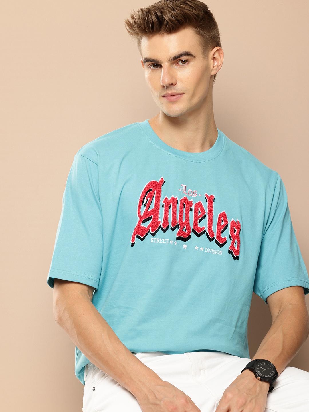 

Difference of Opinion Men Typography Printed Oversized T-shirt, Blue