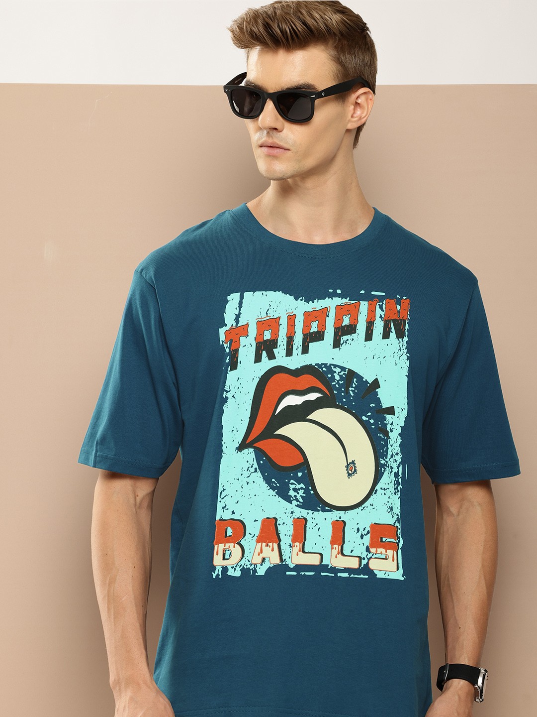 

Difference of Opinion Men Printed Oversized T-shirt, Blue
