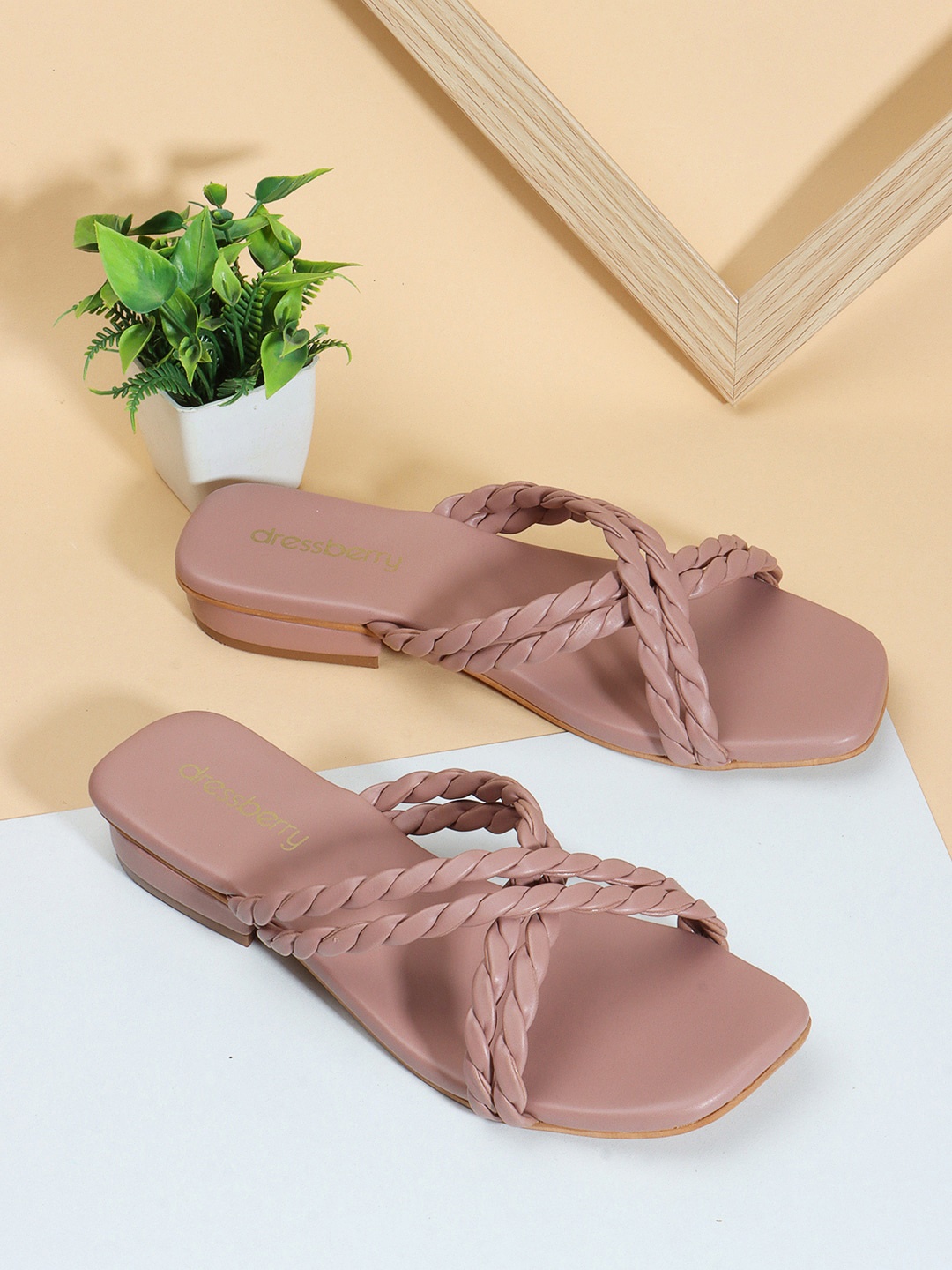 

DressBerry Pink Textured Open Toe Flats