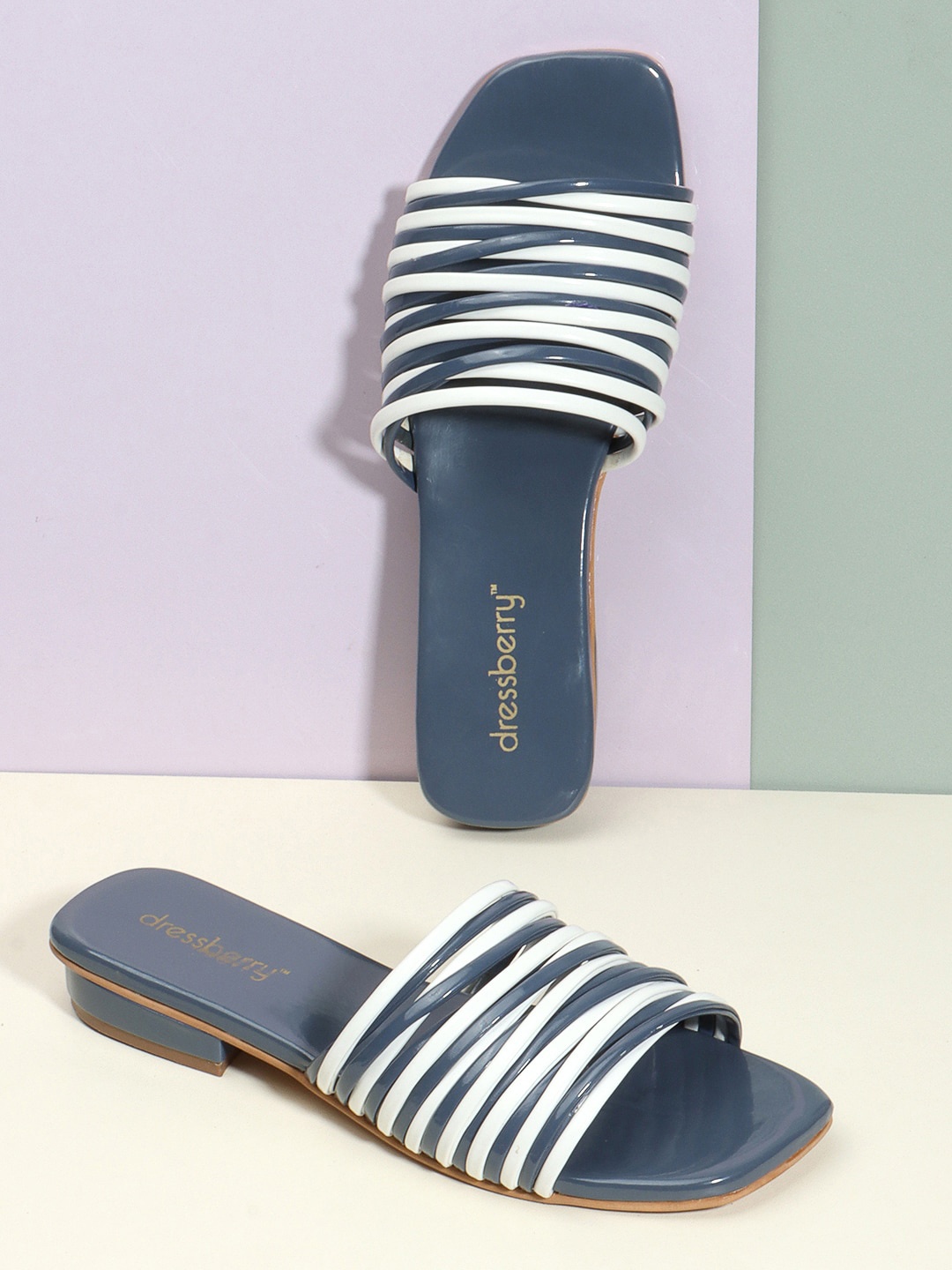 

DressBerry Blue Striped Open Toe Flats