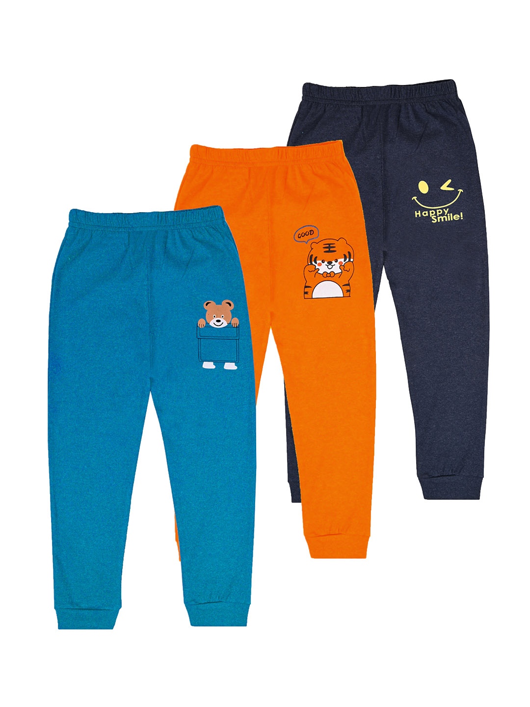 

BAESD Infants Boys Pack Of 3 Graphic Printed Mid Rise Joggers, Blue