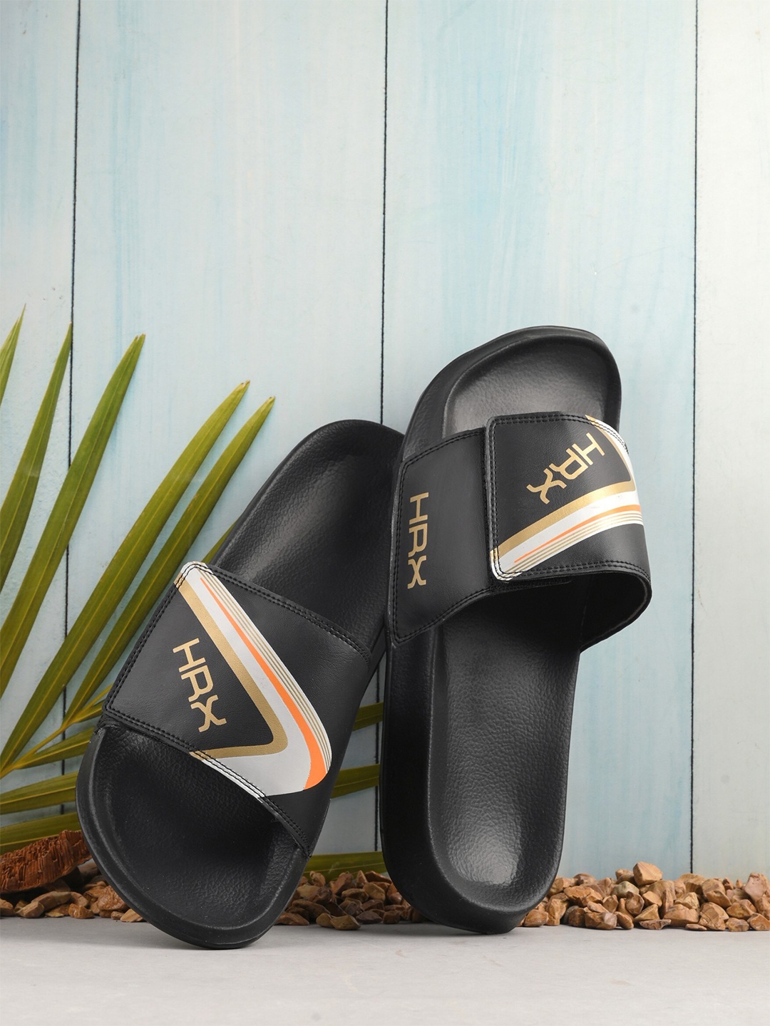 

HRX by Hrithik Roshan Men Black Printed Sliders
