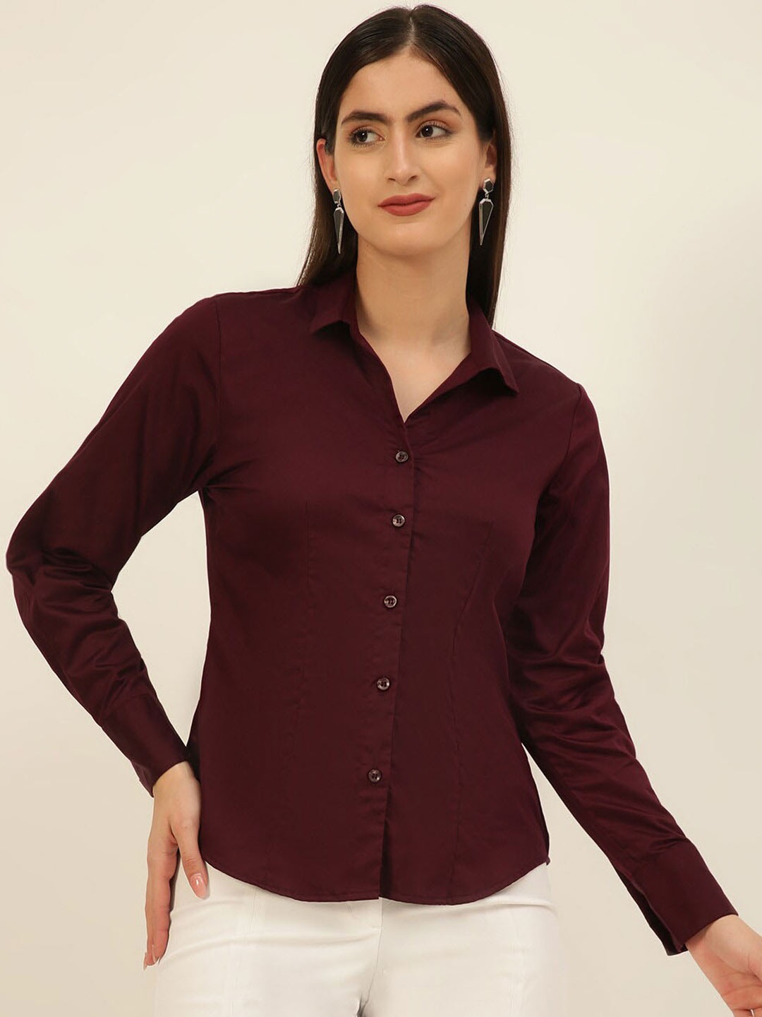JAVINISHKA Comfort Tailored Fit Spread Collar Long Sleeves Formal Shirt, Maroon