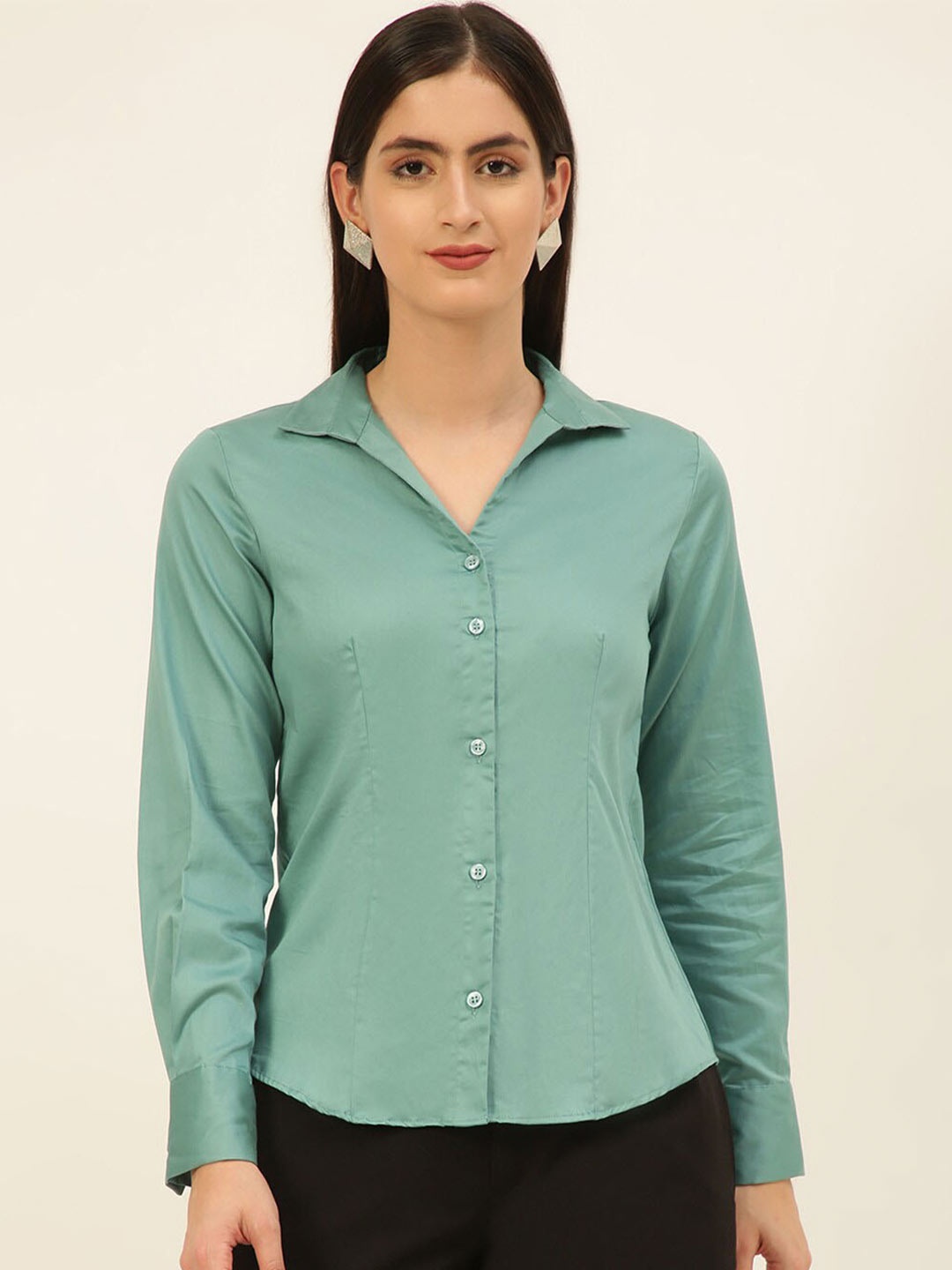 

JAVINISHKA Comfort Spread Collar Satin Tailored Fit Formal Shirt, Teal