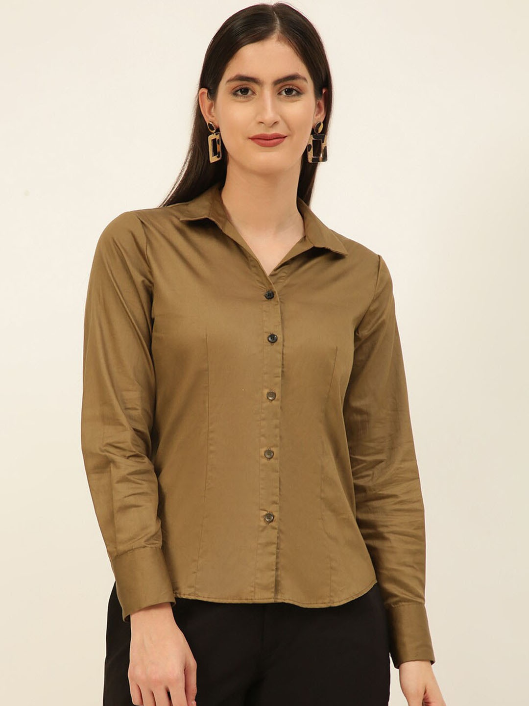 

JAVINISHKA Comfort Tailored Fit Spread Collar Long Sleeves Formal Shirt, Olive