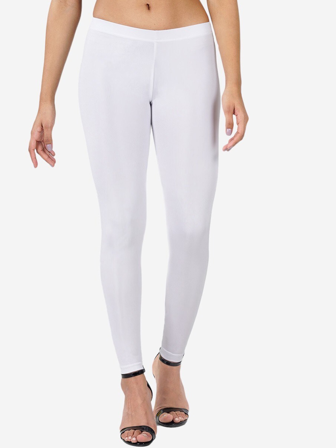 

indian flower Shimmer Ankle-Length Leggings, White