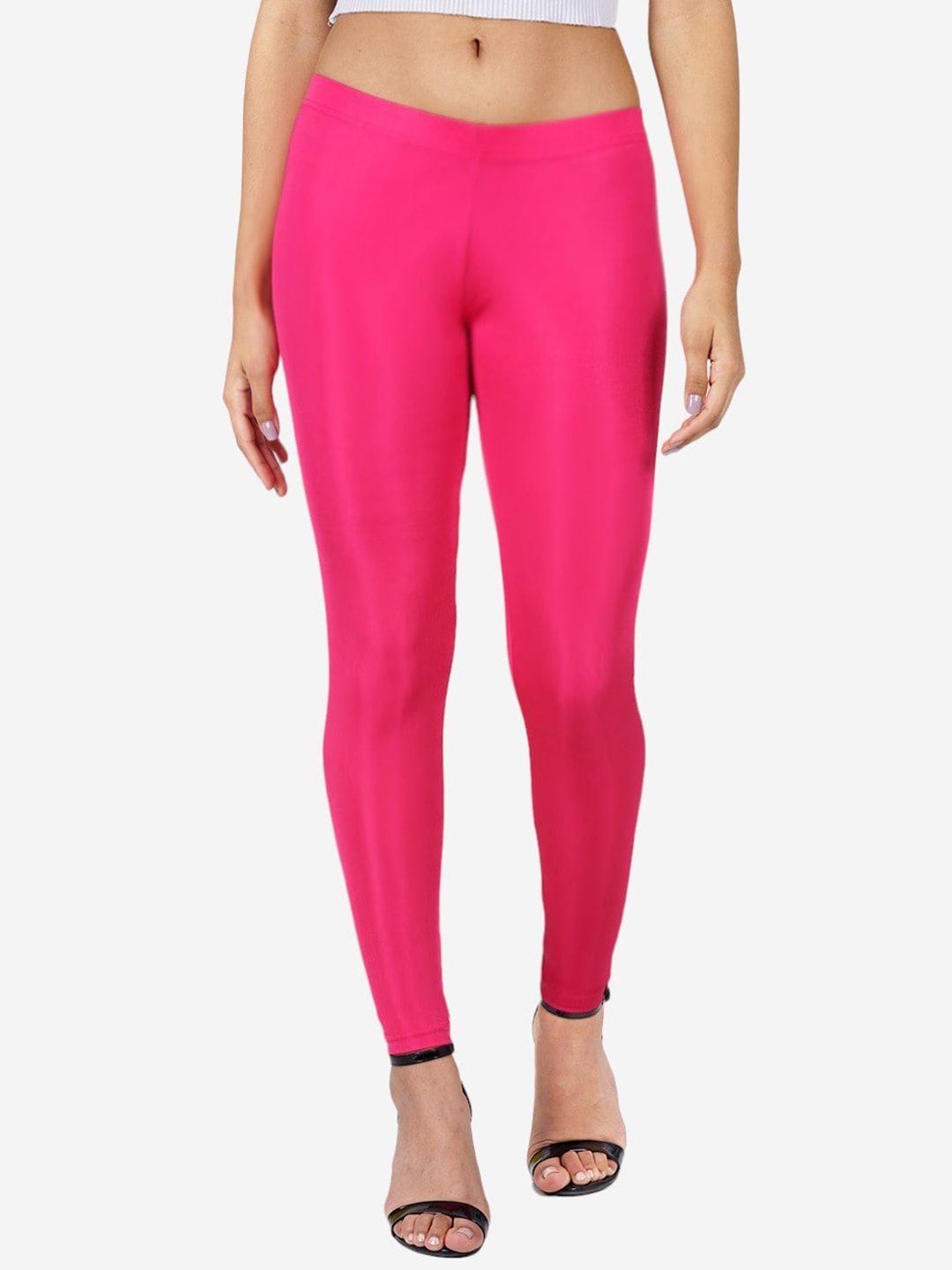 

indian flower Shimmer Ankle-Length Leggings, Pink