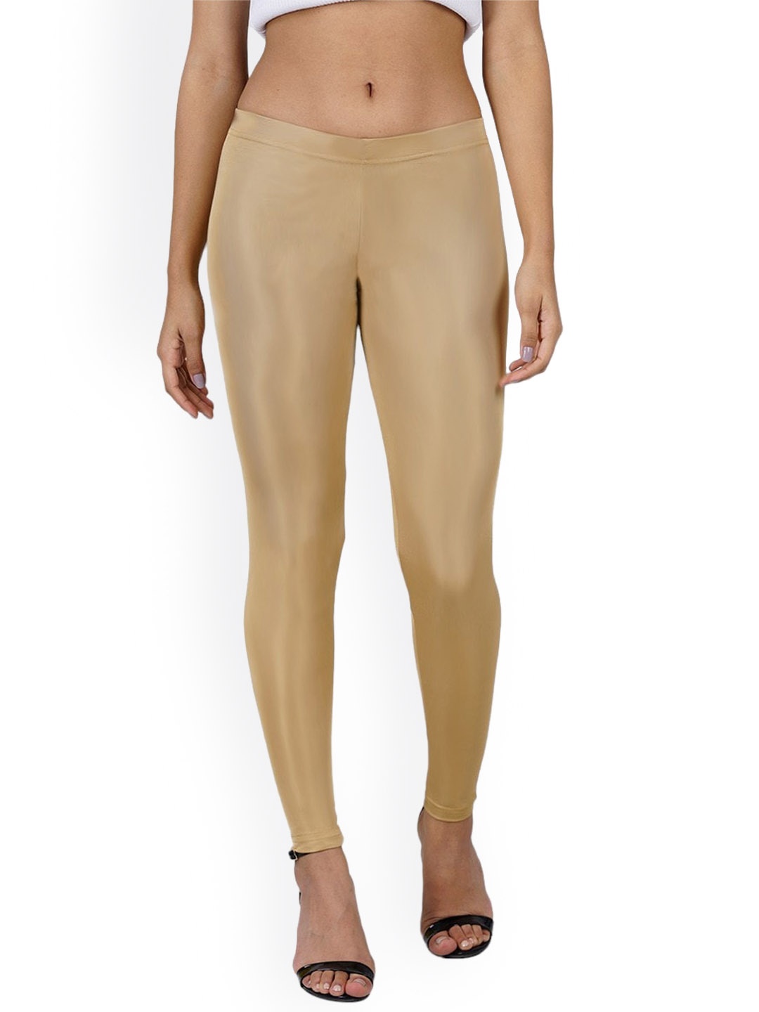 

indian flower Shimmer Ankle-Length Leggings, Gold