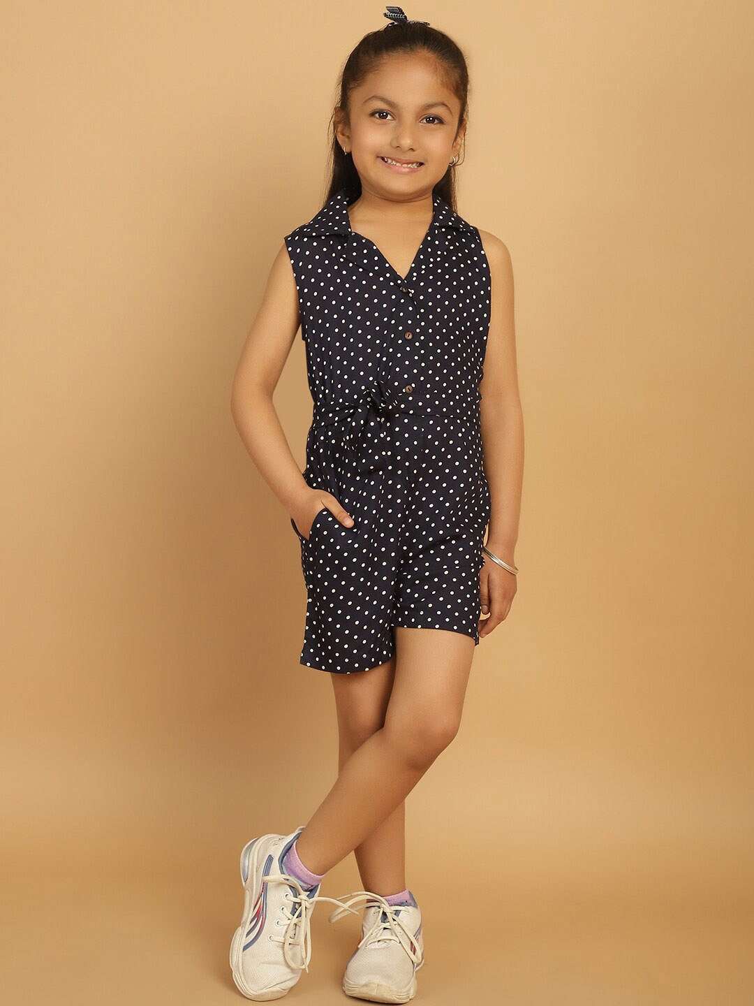 

MINI & MING Girls Printed Sleeveless Playsuit, Navy blue