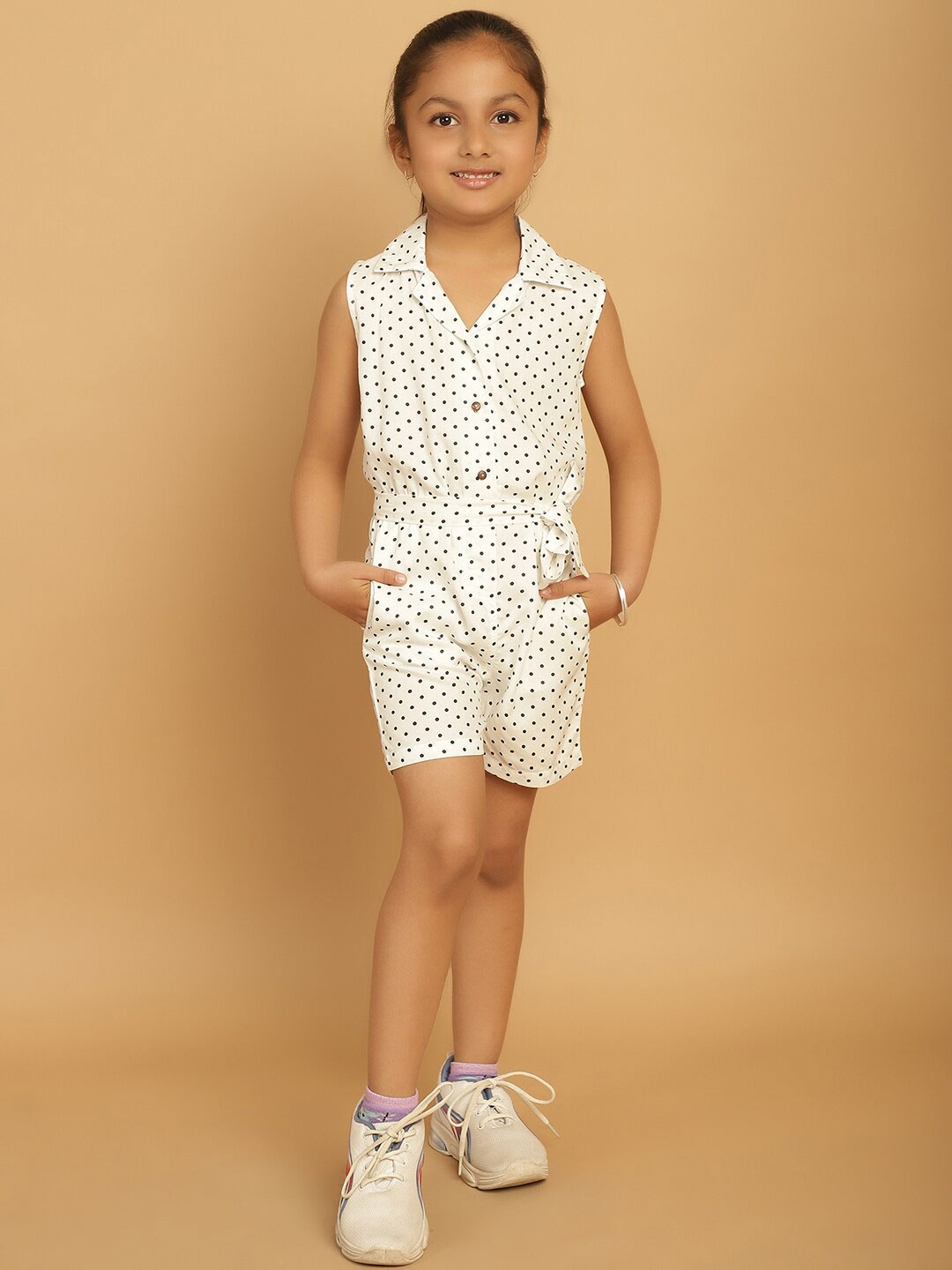 

MINI & MING Girls Printed Sleeveless Basic Playsuit, White