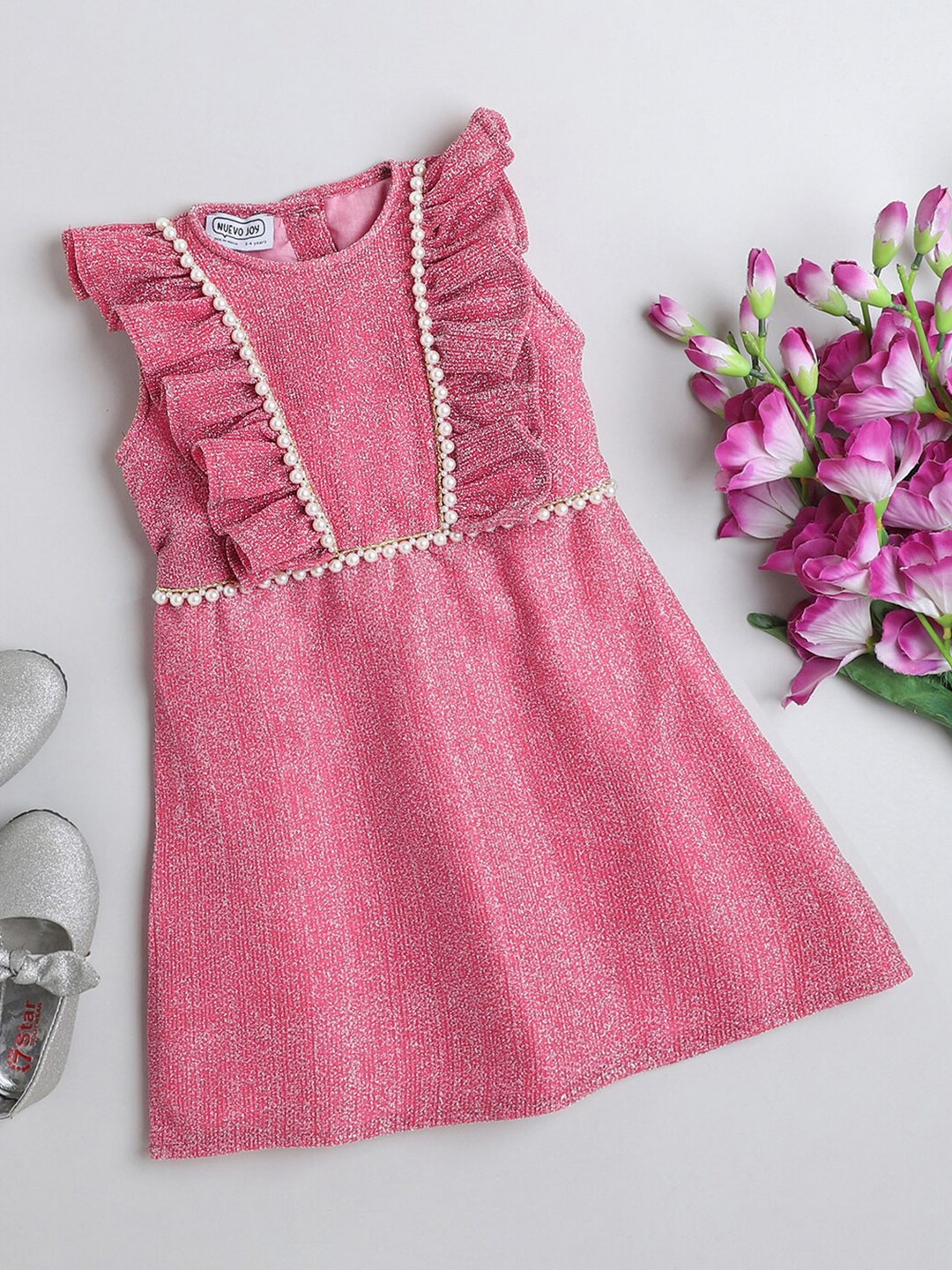 

Nuevo Joy Girls Embellished Flutter Sleeve Fit & Flare Dress, Pink