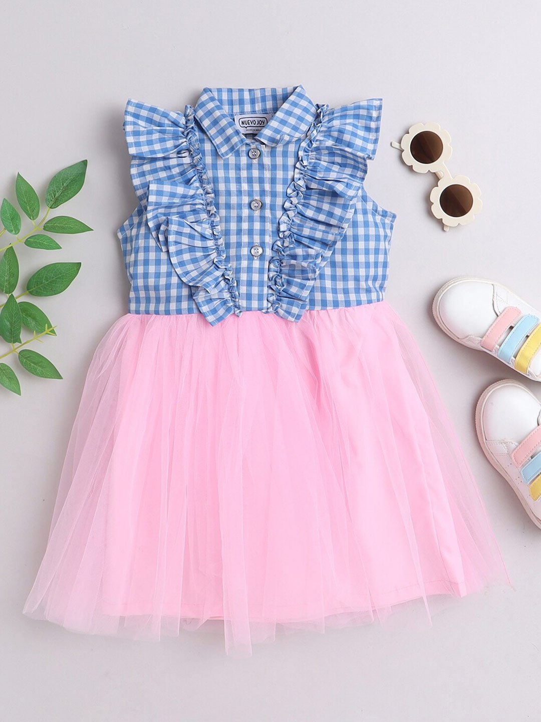 

Nuevo Joy Girls Checked Ruffled Fit & Flare Dress, Blue