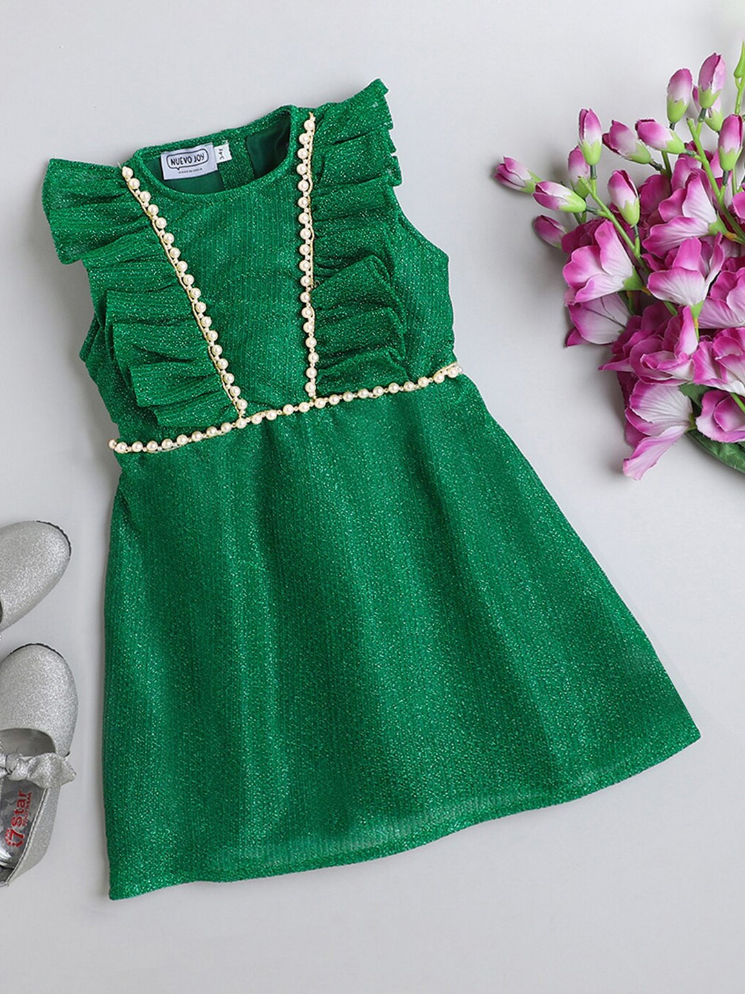 

Nuevo Joy Girls Embellished Flutter Sleeve Fit & Flare Dress, Green