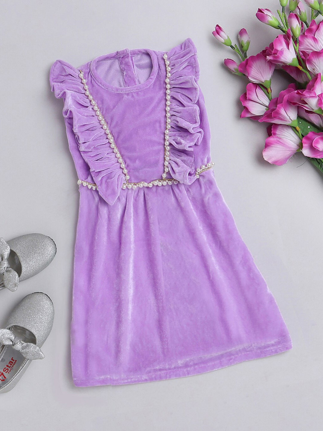 

Nuevo Joy Girls Embellished Flutter Sleeve Fit & Flare Dress, Purple