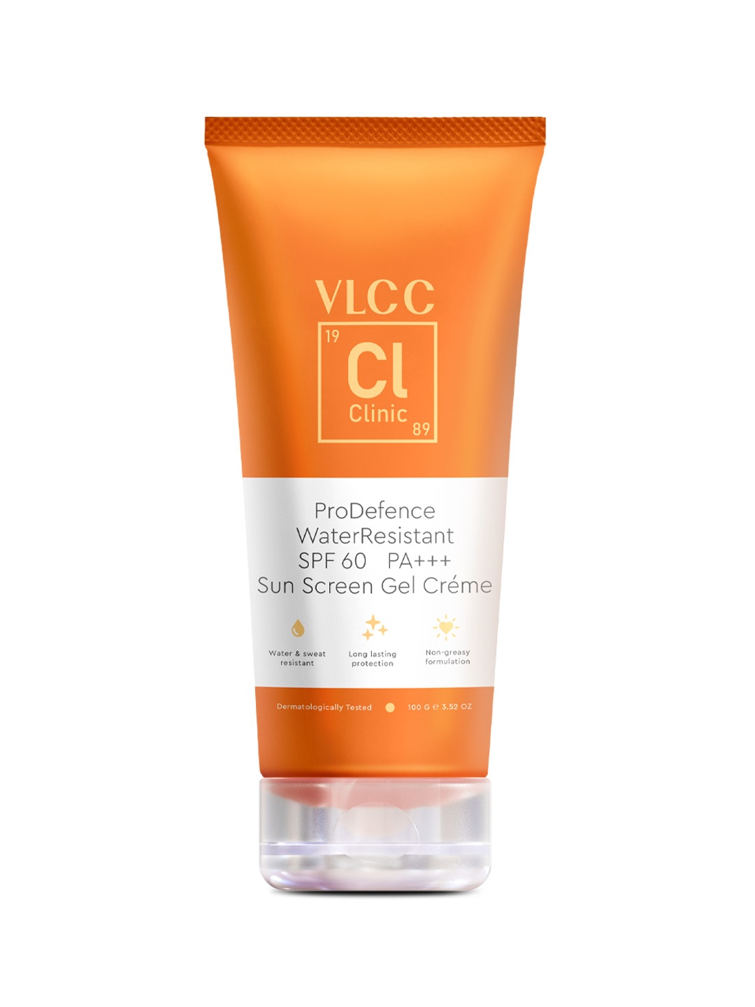 

VLCC Clinic ProDefence Water Resistant SPF 60 PA+++ Sun Screen Gel Creme - 100 g, Orange