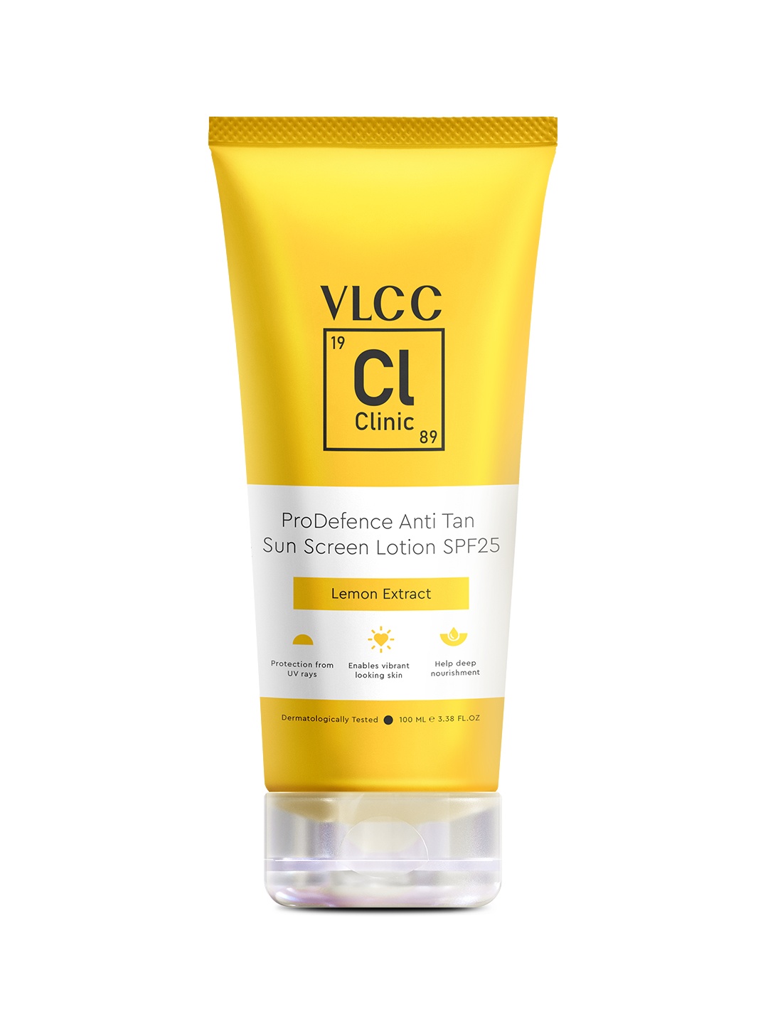 

VLCC Clinic ProDefence Anti Tan Sun Screen Lotion - SPF25 With Lemon Extract - 100 ml, Gold