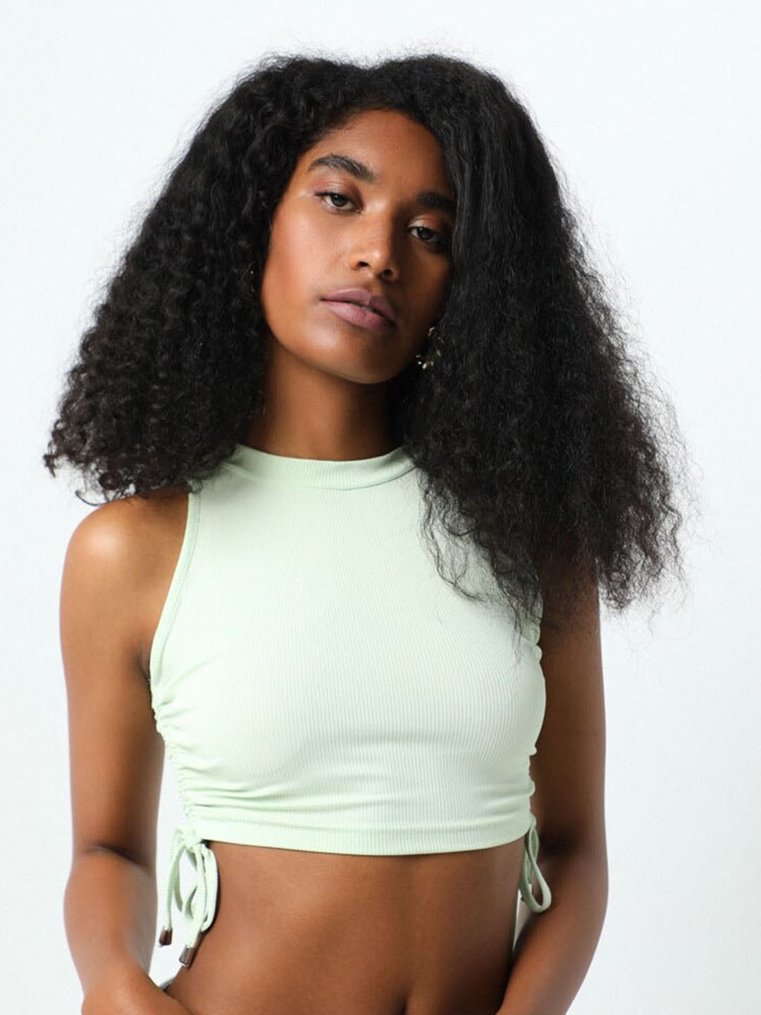 

DEBSTREET Round Neck Fitted Crop Top, Green